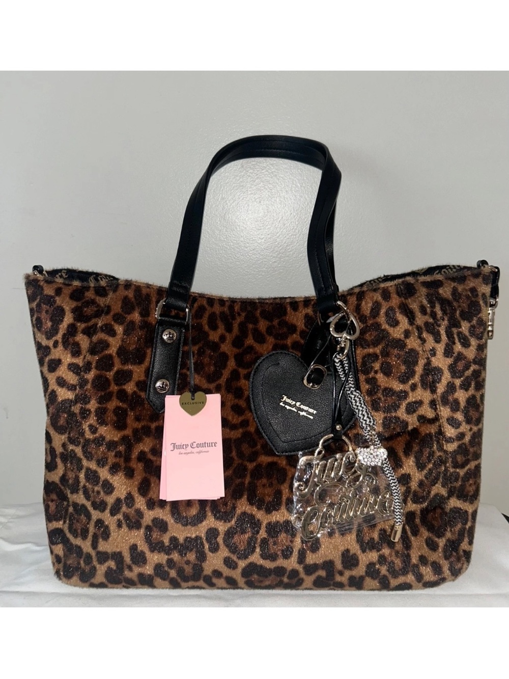 NEW! JUICY COUTURE Faux Calf Hair Leopard Print Top Players Convertible Tote